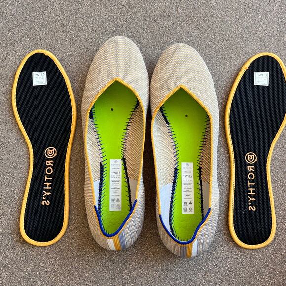 Rothy's The Flat Dandelion Triple Stitch Women 11.5 Shoe Yellow Grey White Flats - Picture 9 of 15